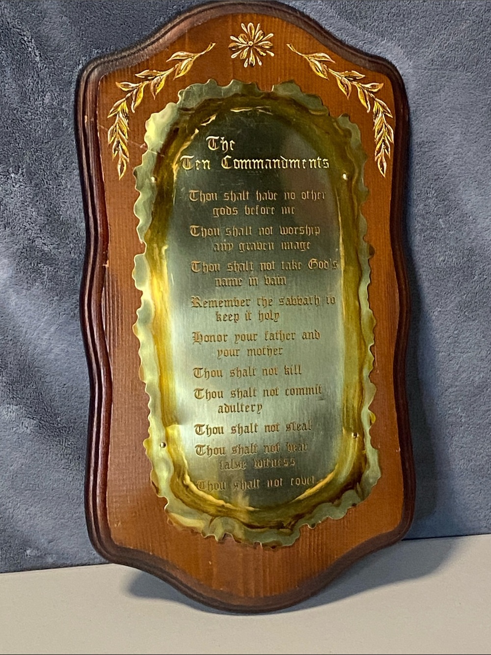 Vintage Home Interiors Ten Commandments Wood and Brass Wall Plaque